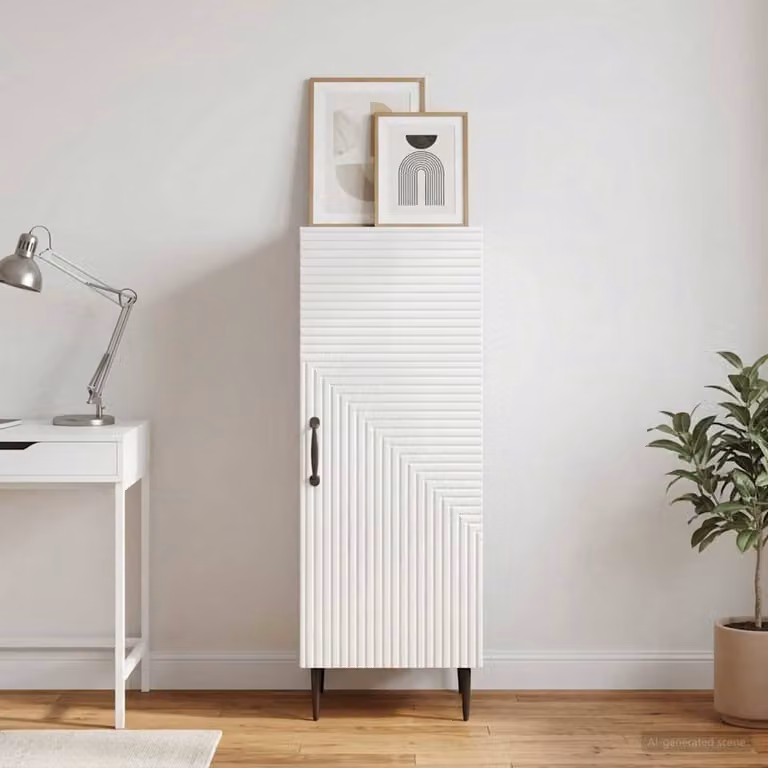 Credenza moderna vidaXL in bianco lucido in legno ingegnerizzato e metallo L: 33 cm, P: 34,5 cm, H: 89,5 cm