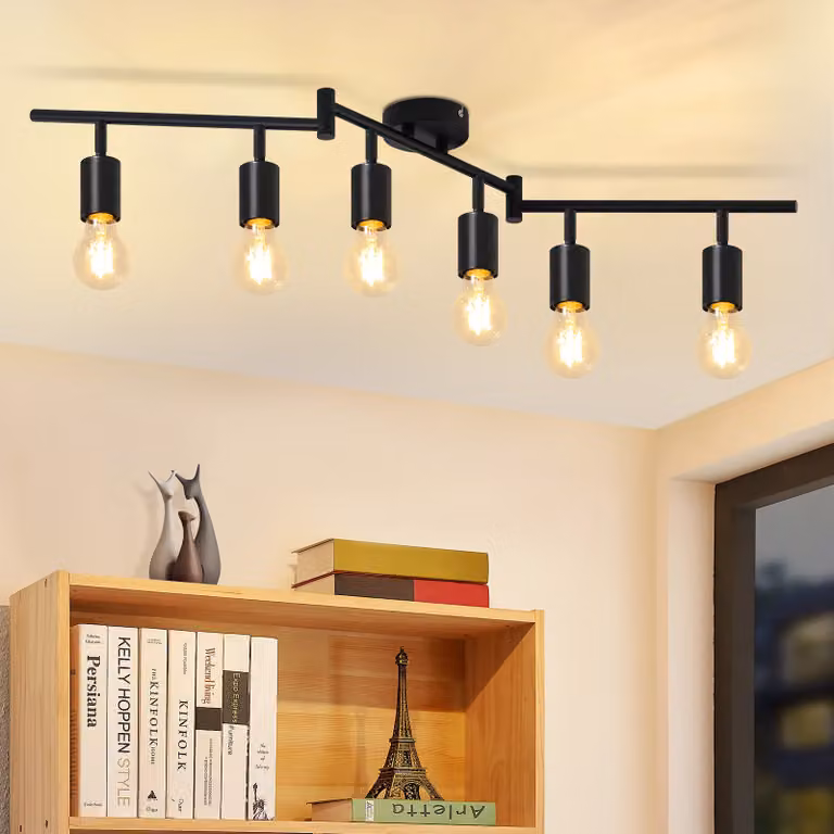 ZMH faretto da soffitto 6 fiamme nero E27 lampada da soffitto vintage faretto orientabile per cucina corridoio soggiorno camera da letto