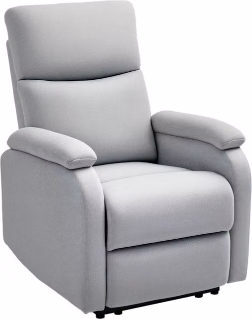 Poltrona relax reclinabile imbottita in lino grigio con schienale regolabile e poggiapiedi per soggiorno