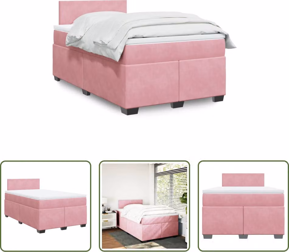 The Living Store Letto a molle con materasso Rosa 120x200 cm Velluto