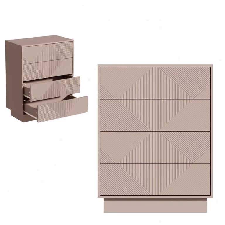 Comodino con 4 cassetti, motivo a rombi, colore moka, dimensioni 60x33,5x77,5 cm