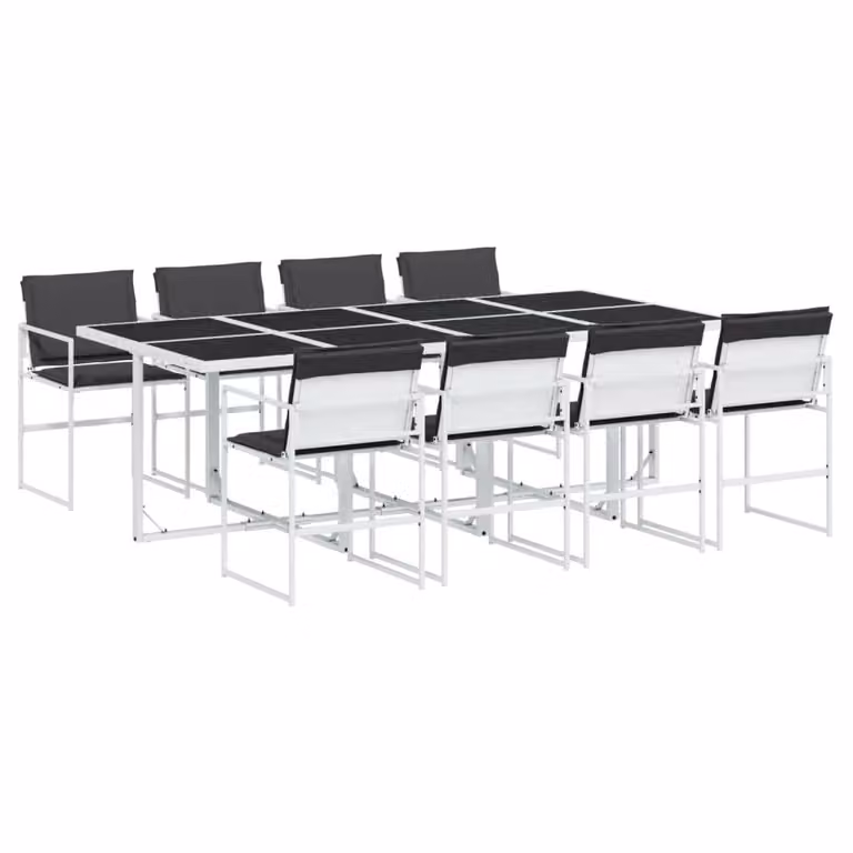 Set da Pranzo da Giardino 9 pz con Cuscini Bianco in Textilene
