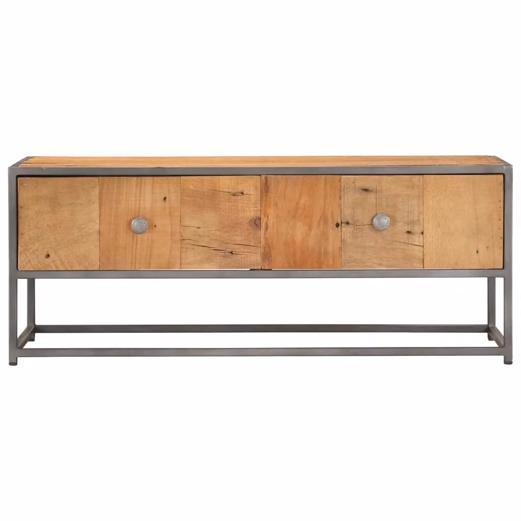 Tavolino da salotto rettangolare vidaXL in legno di teak, mango e acacia marrone con struttura in metallo stile industrial L: 50 cm, P: 50 cm, H: 35 cm – 2
