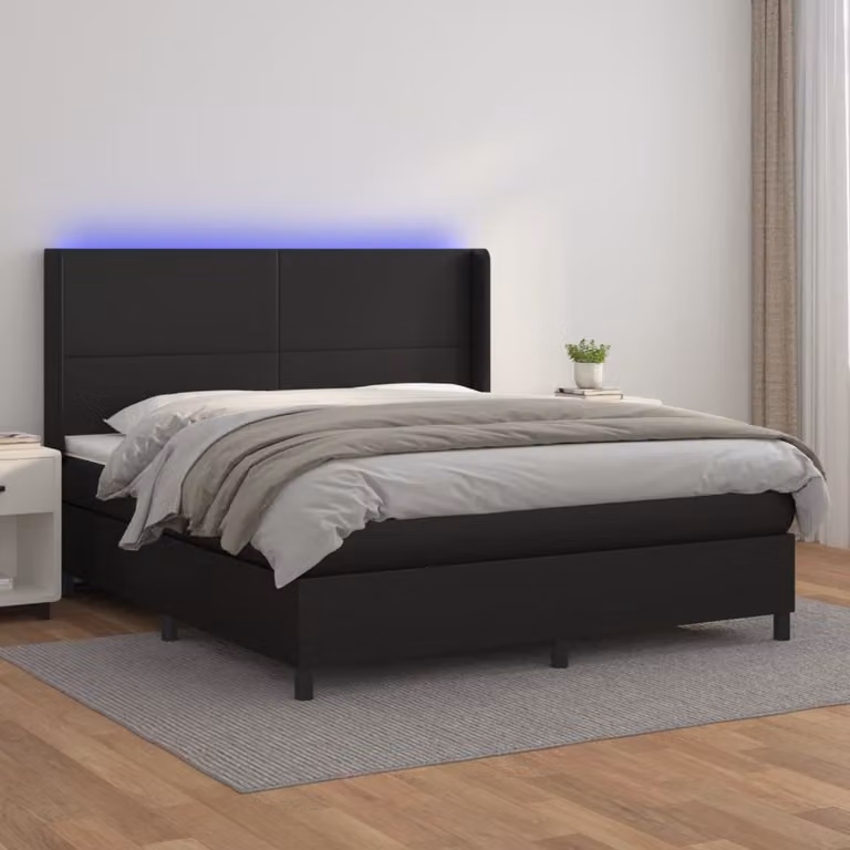vidaXL Giroletto a Molle con Materasso e LED Nero in Similpelle L/P/H: 160 x 200 cm
