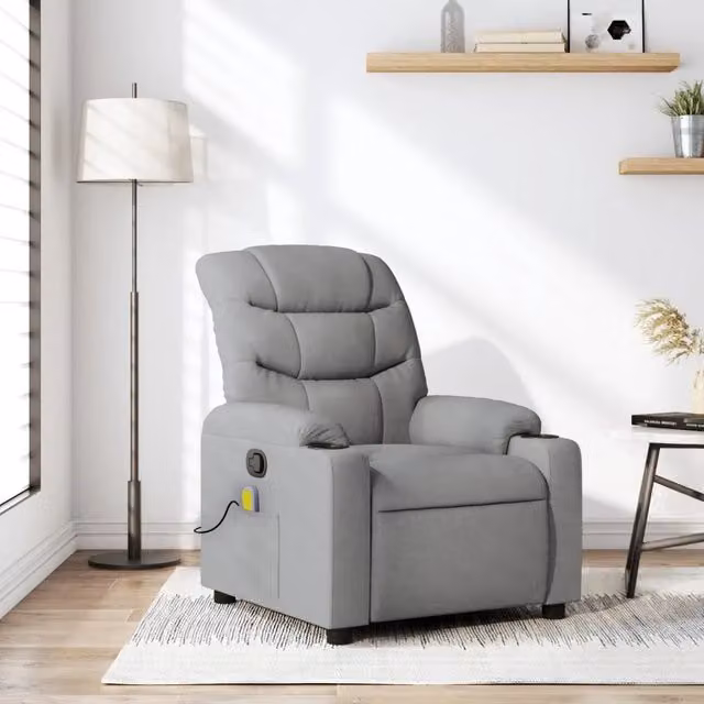 Poltrona reclinabile relax con massaggio in tessuto grigio chiaro per soggiorno – 1