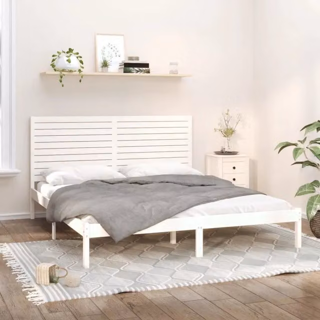 Letto Super King vidaXL in legno massello di pino bianco lacquered 180x200 cm