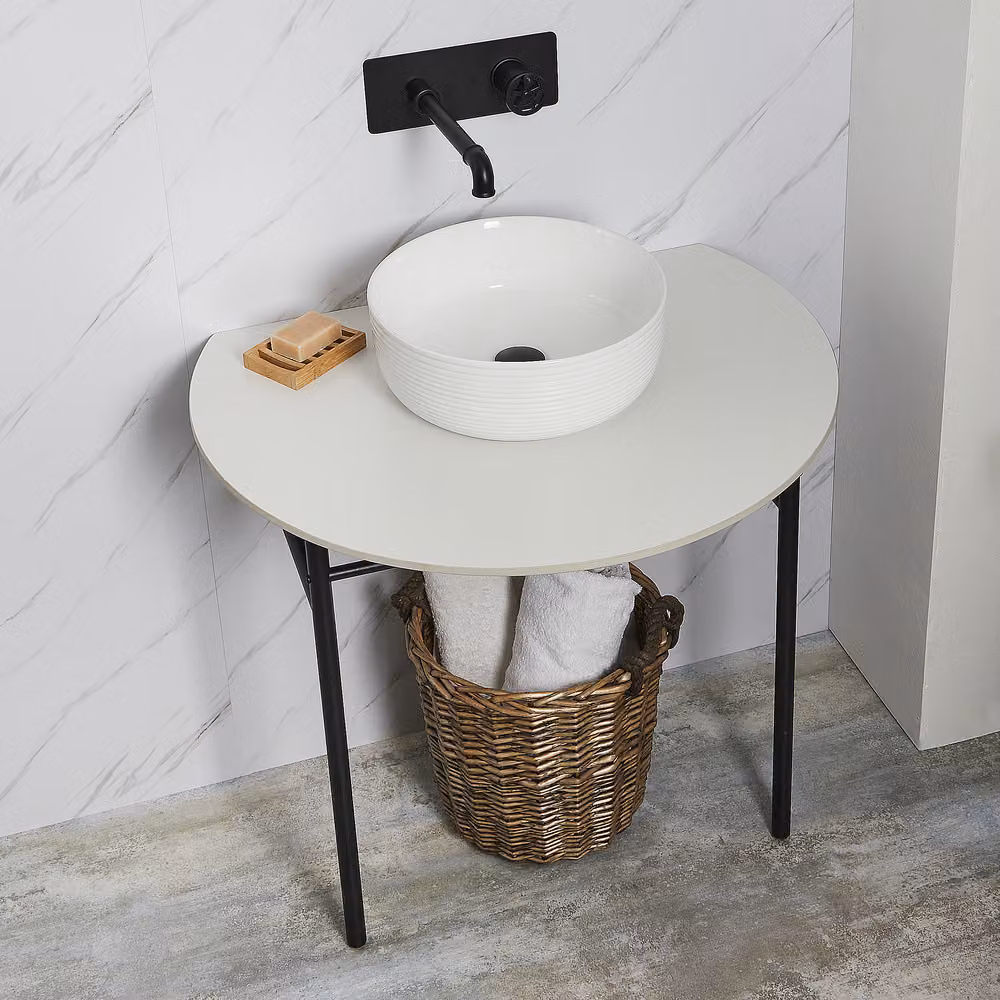 Consolle Nera con Lavabo e Piano d' Appoggio Grigio Pietra - Nitido