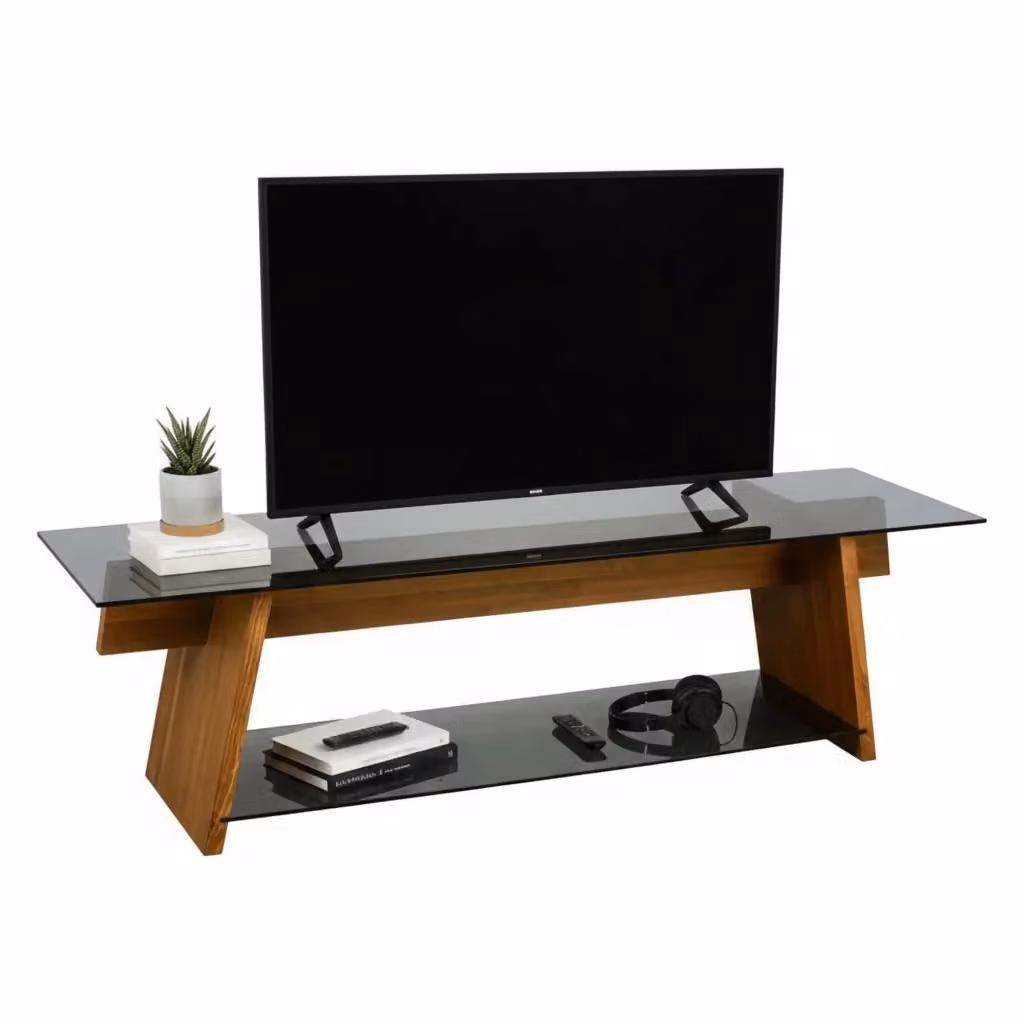 Mobile porta TV DMORA Amorosi, Credenza da soggiorno moderna in legno e vetro, L: 158 cm, P: 40 cm, H: 45 cm, Noce e Nero – 2