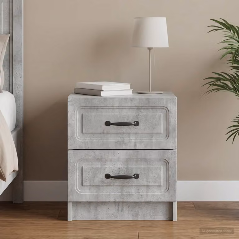 Armadio da Notte Moderno vidaXL Grigio Cemento L: 43 cm, P: 34,5 cm, H: 44,5 cm