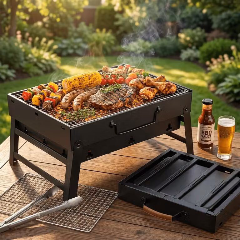 Barbecue portatile pieghevole a carbonella – piccolo grill da campeggio per picnic, trekking e outdoor
