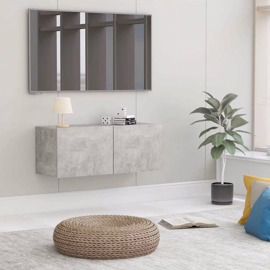 Mobile Porta TV Moderno vidaXL in Legno e MDF Grigio Cemento L 80 cm x P 30 cm x H 30 cm con Ruote