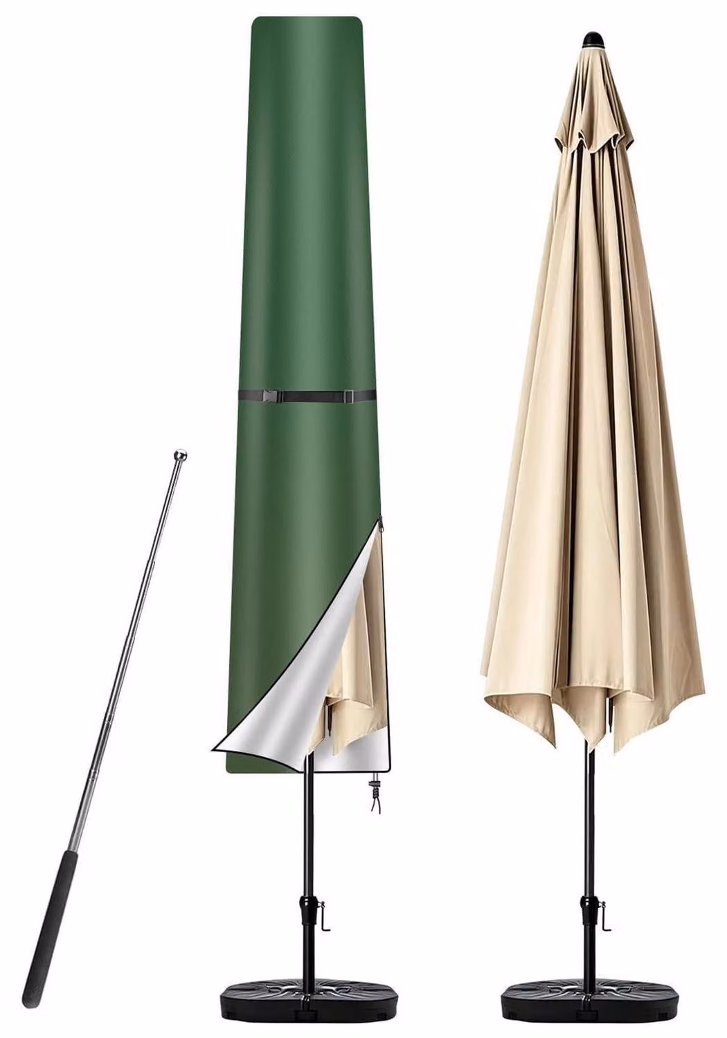 Copertura protettiva per ombrelloni, dimensioni 2-3 metri, 190x30/50 cm, colore verde, tessuto Oxford 210D