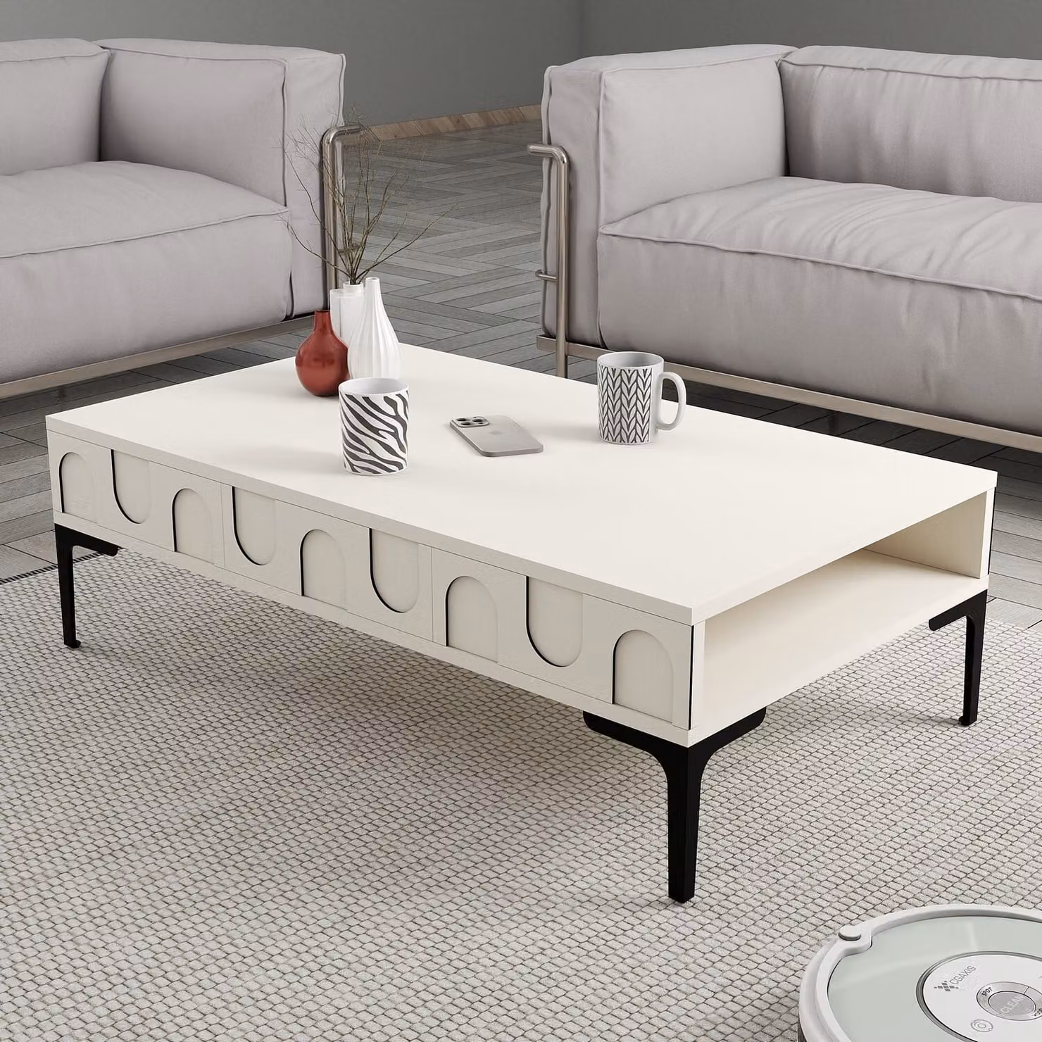 Skye Decor, Lyon 32 - Crema, Nero, Tavolino, Crema, 100% PANNELLI DI PARTICELLE RIVESTITI IN MELAMMINA, 105 x 60 x 32,6 cm