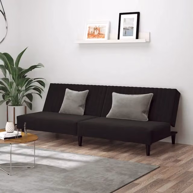 Divano Letto a 2 Posti-Sofa Letto 2 Posti-Daybed Nero in Velluto 321978
