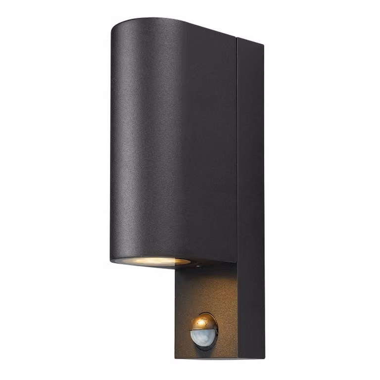 Lampada da parete per esterni Prios Tetje, nera, rotonda, sensore