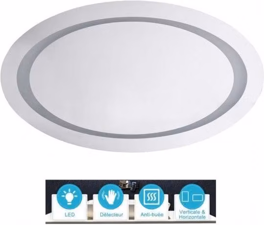 Specchio ovale 80x50 cm con luce LED e sensore di movimento