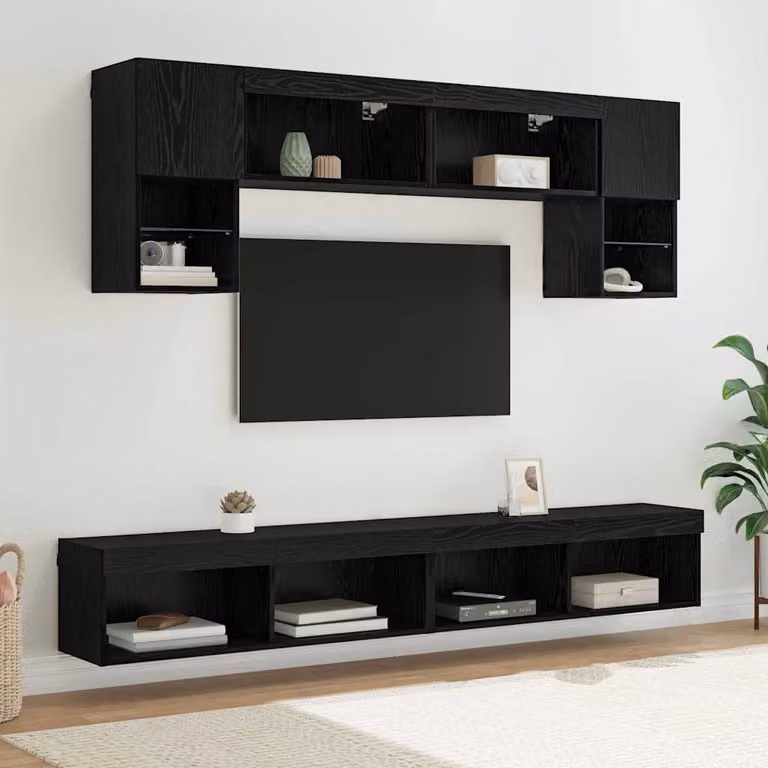 vidaXL Unità a muro per TV moderna con 6 LED in Rovere e Nero