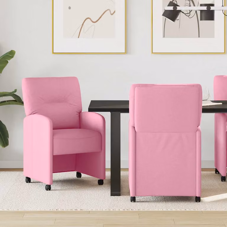 Set di 2 sedie da pranzo vidaXL con ruote e braccioli in tessuto rosa L: 57 cm, P: 67 cm, H: 95 cm