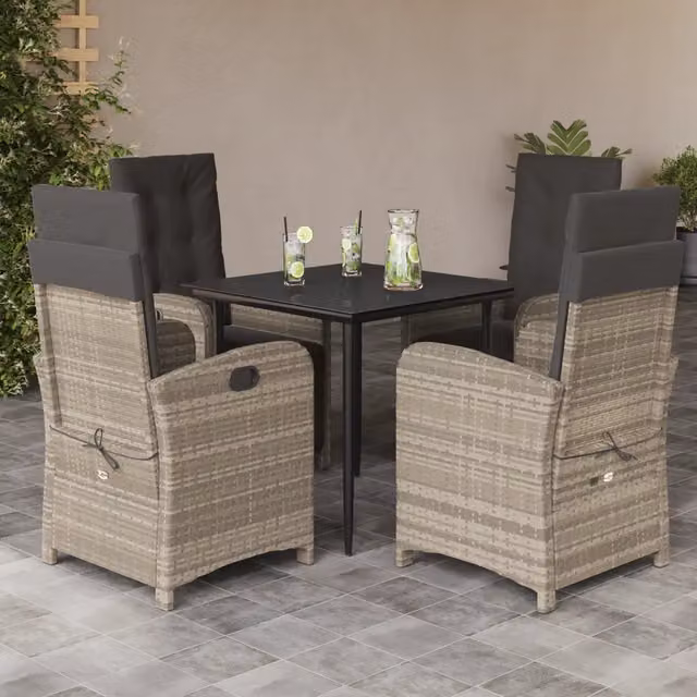 Set Pranzo da Giardino 5pz con Cuscini Grigio Chiaro Polyrattan 3212599