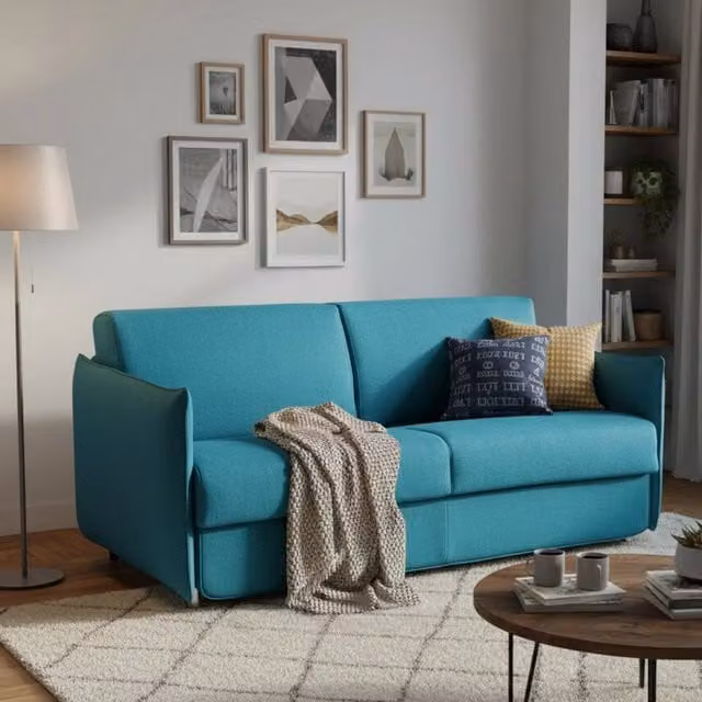 Divano Letto 2 Posti Follina DMORA Made in Italy, Azzurro, L: 160 cm, P: 95 cm
