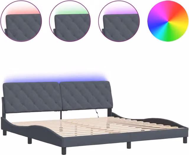 Letto matrimoniale | Letto per adulti | Giroletto con LED senza Materasso Grigio Scuro 200x200 cm in Velluto