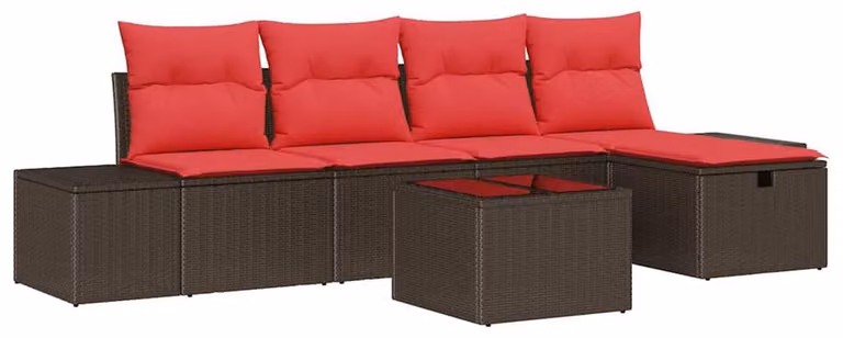 Set Divano da Giardino con cuscino 6 pcs Marrone polyrattan