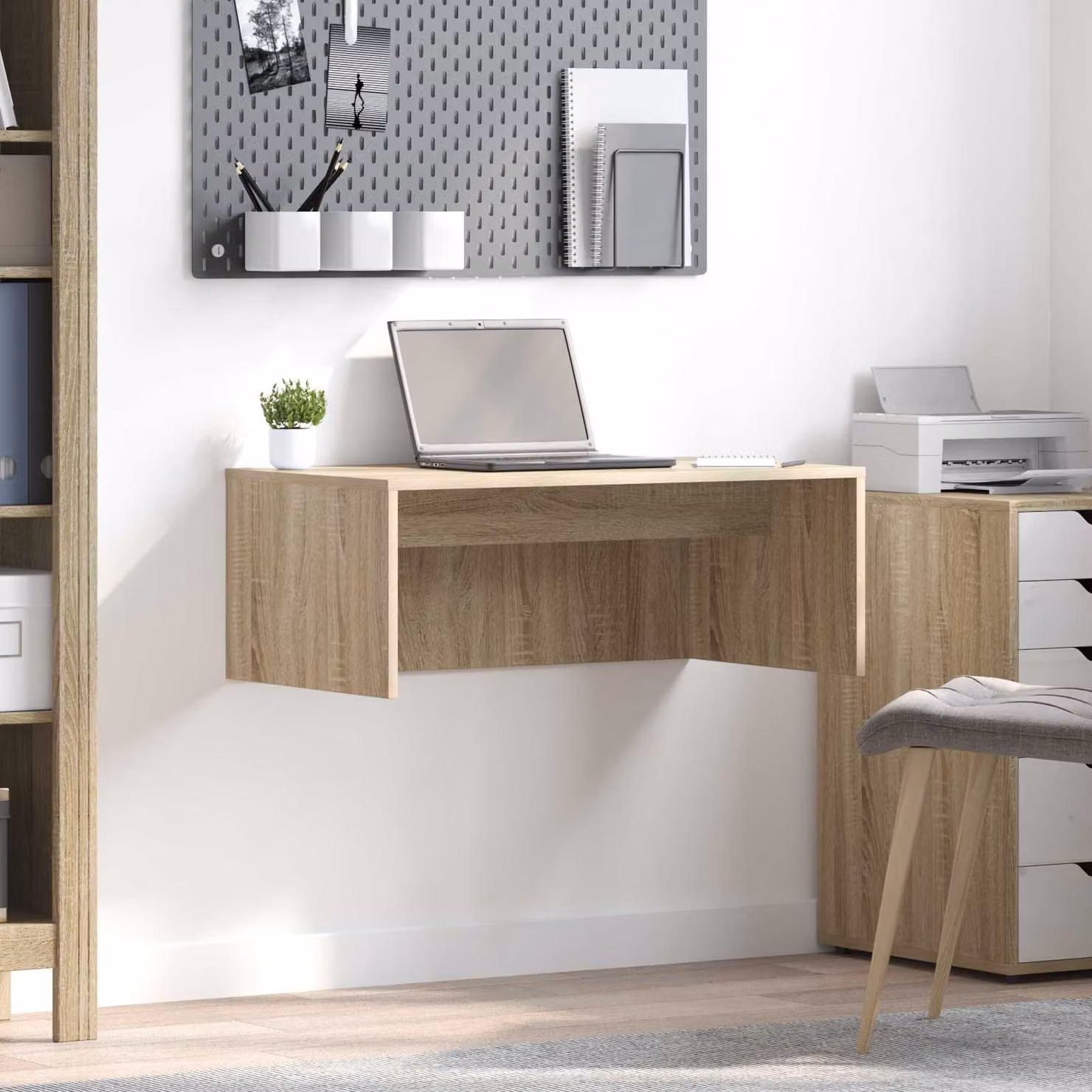 Scrivania a parete sospesa vidaXL in legno Rovere Sonoma, L: 80 cm, P: 60 cm, H: 30 cm