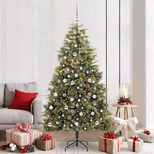Albero di Natale artificiale pieghevole con coni Verde 210 cm 3395100