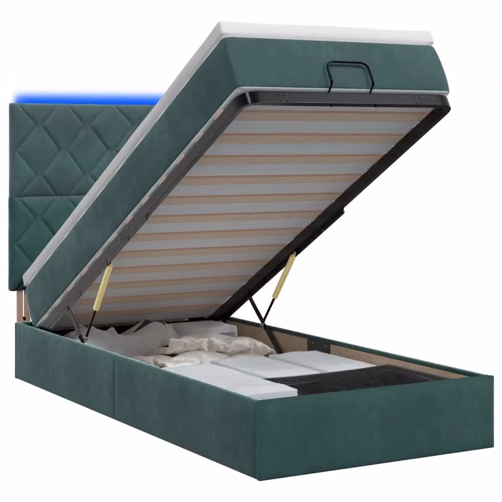 Letto Ottomano con Materasso Ibrido e Illuminazione LED vidaXL, Verde Scuro e Bianco, L/P/H: 190 x 90 x 88 cm – 2