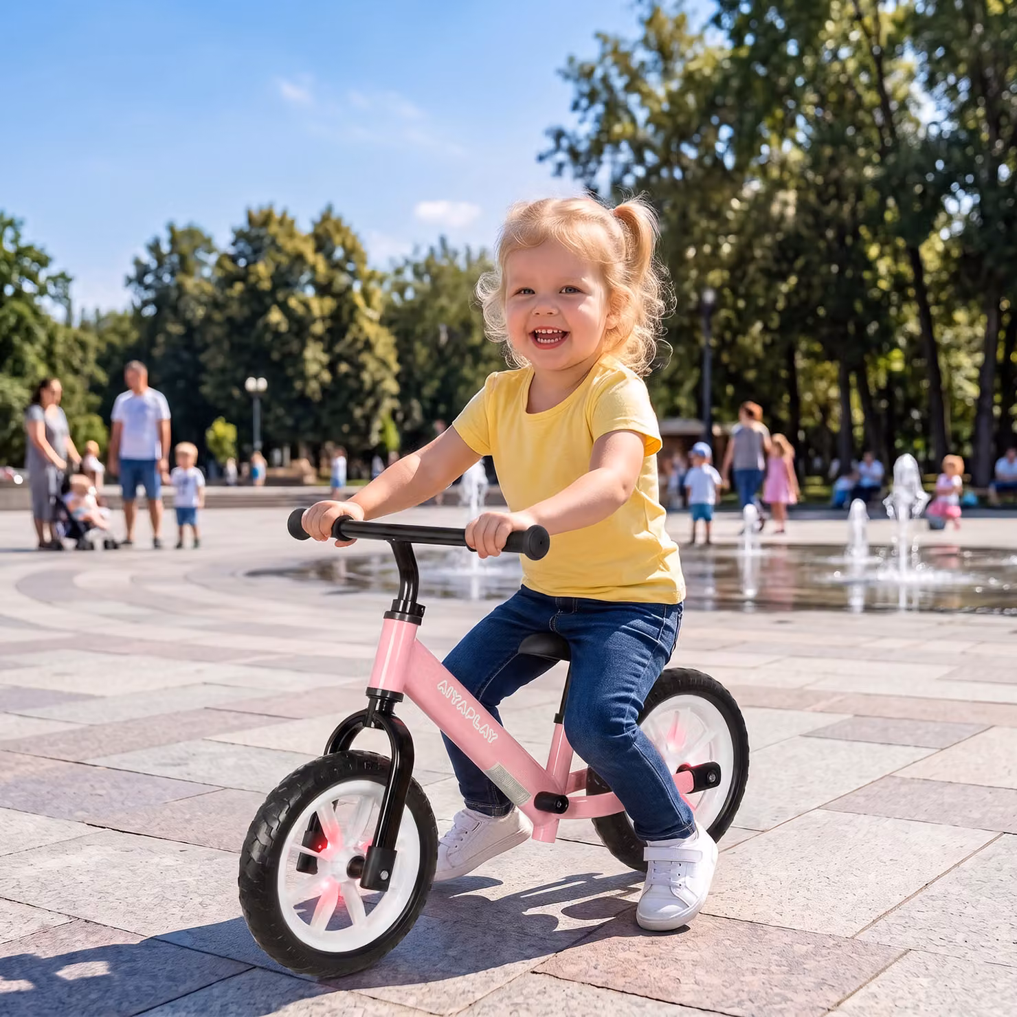 Bicicletta senza pedali AIYAPLAY per bambini dai 2 ai 5 anni con ruote luminose e sella regolabile, Rosa, L 84 cm x P 40 cm x H 57 cm – 2