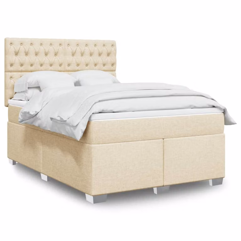 vidaXL Giroletto a Molle con Materasso Ibrido in Tessuto Beige e Bianco L/P/H: 200 x 140 x 150,5 cm