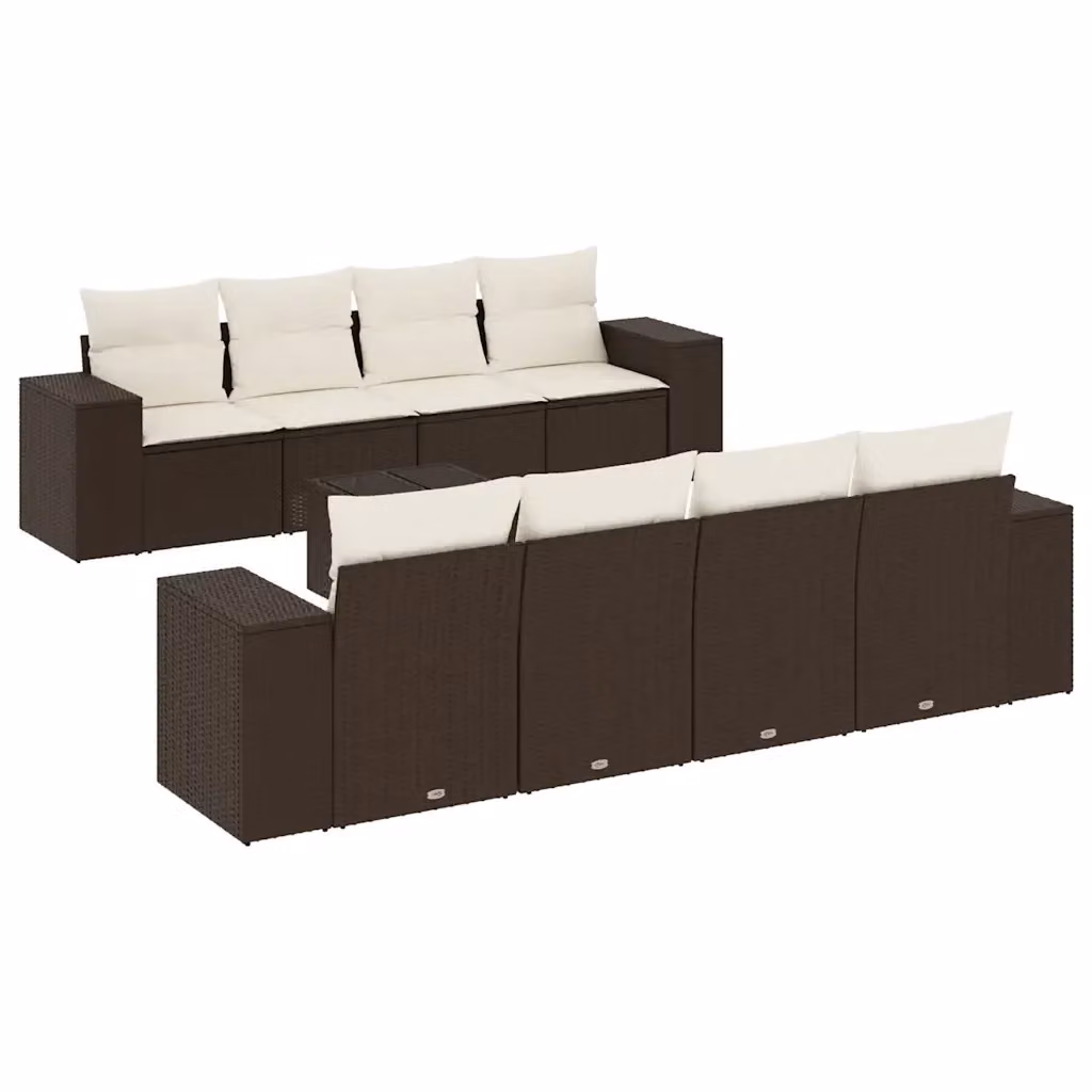 Set di divani da giardino vidaXL in polyrattan marrone con cuscini bianchi e tavolino da esterno – 2