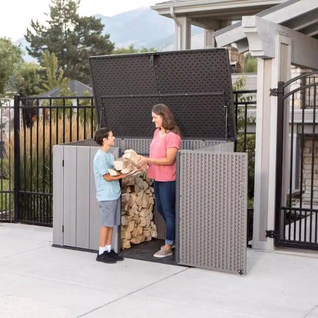 Cheonda Box da giardino per rifiuti in resina HDPE effetto legno grigio L: 180.9 cm, P: 132 cm, H: 108 cm