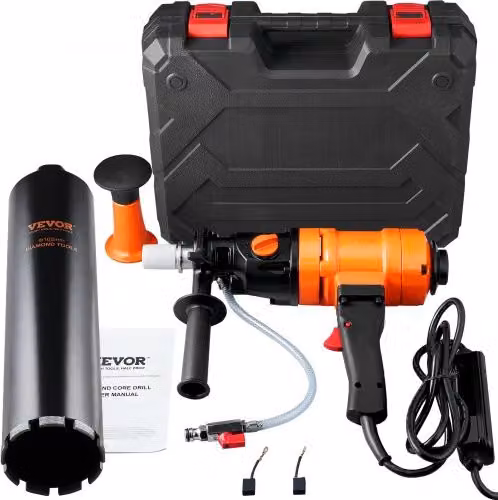VEVOR Trapano a Colonna Elettrico per Perforazione del Calcestruzzo, Macchina Carotatrice a Umido da 1500W con Livella a Bolla, Colore Arancione