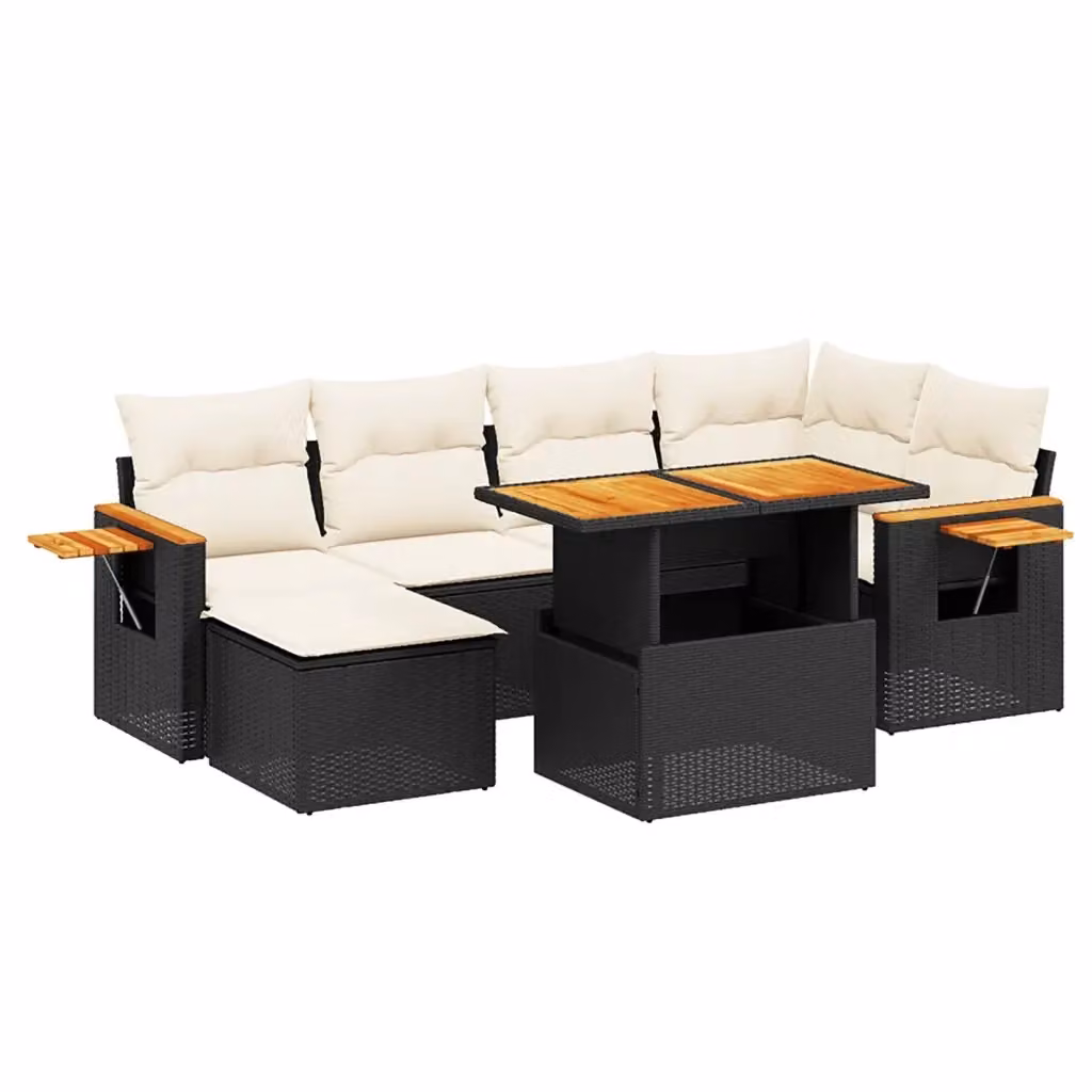 vidaXL Set Divani da Giardino a L con Cuscini 7pz in Polyrattan Nero e Bianco – 2