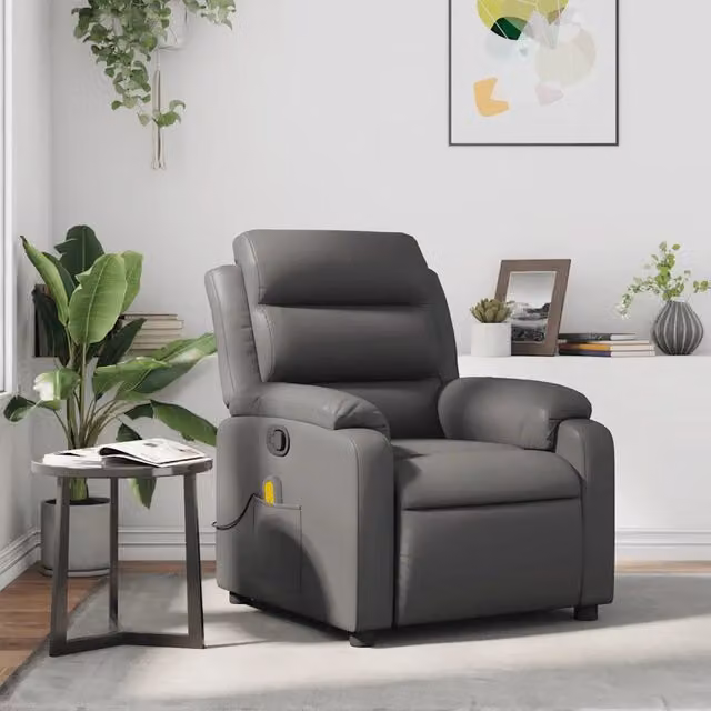 Poltrona Relax Reclinabile vidaXL in Similpelle Grigia con Braccioli e Regolazione Manuale – 1
