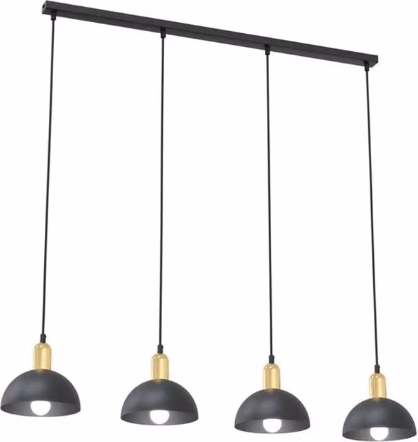 Lampadario 4 Luci Badb In Acciaio Nero E Oro Diffusori A Cupola