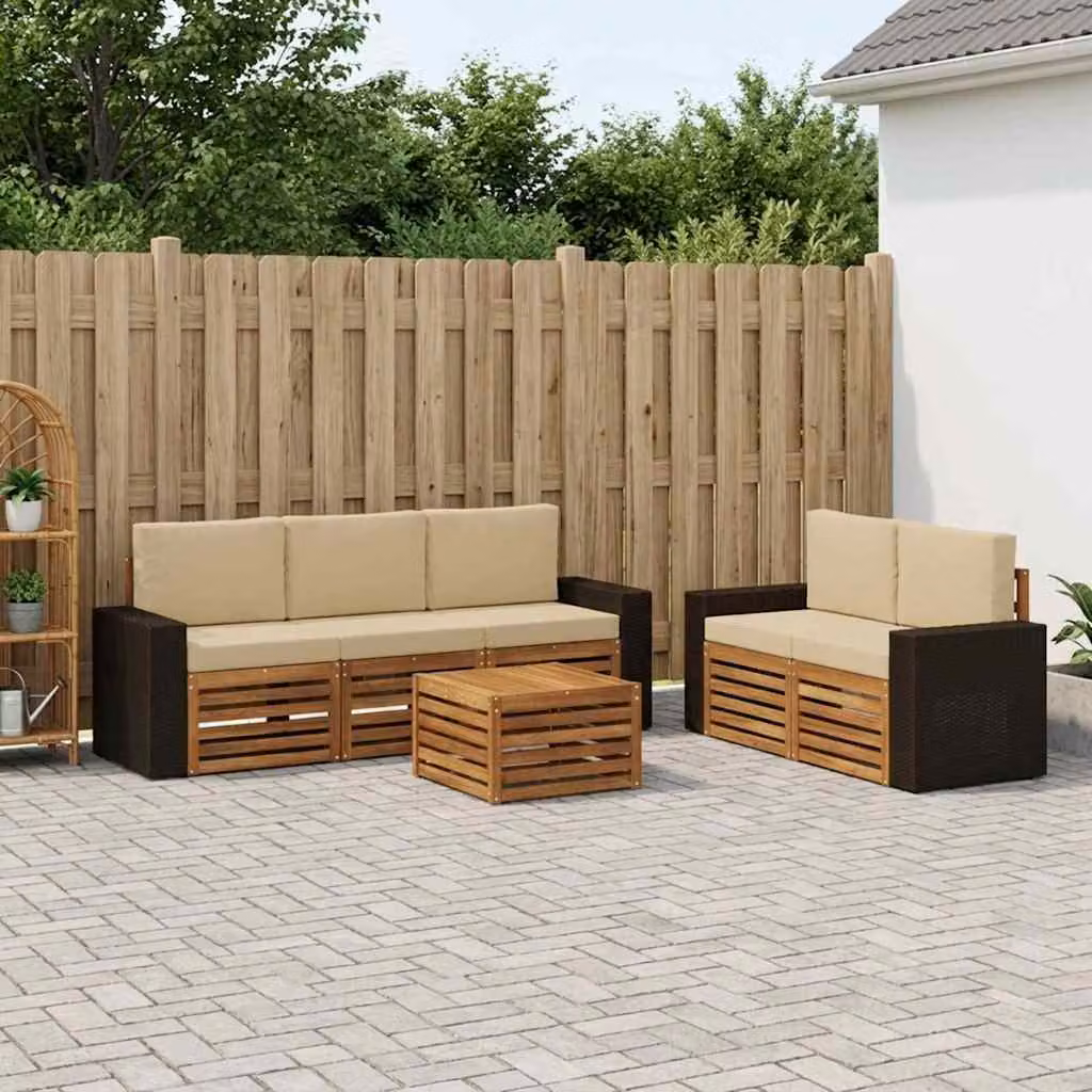 Set di divani da esterno vidaXL 6 pezzi in legno di acacia con tavolo da caffè, colore beige e marrone