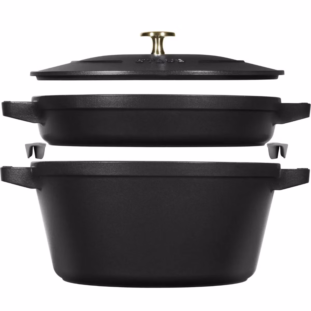 Set pentole impilabili in ghisa per induzione nere con coperchio, diam. 24cm 2 pezzi