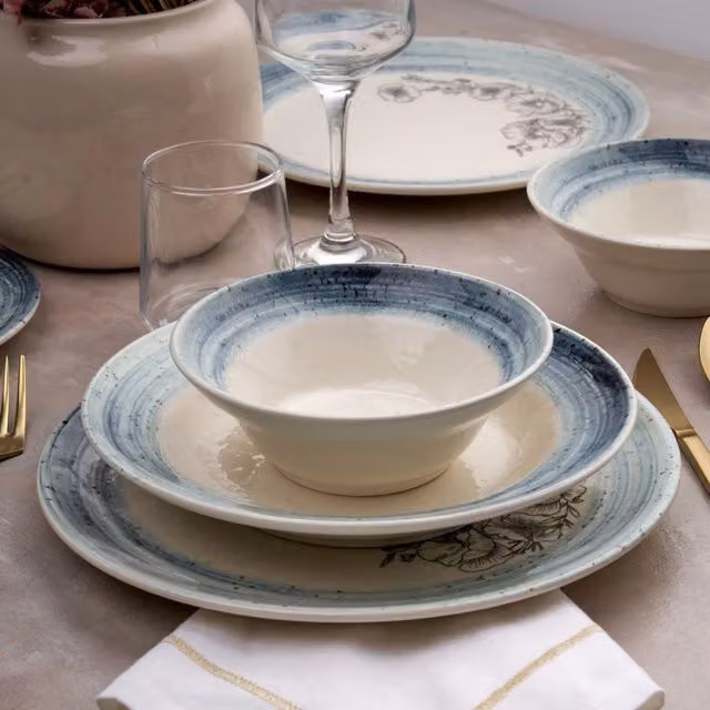 Servizio Piatti Nisekala in Ceramica con Motivo Floreale, Set da 24 Pezzi, Multicolore – 1