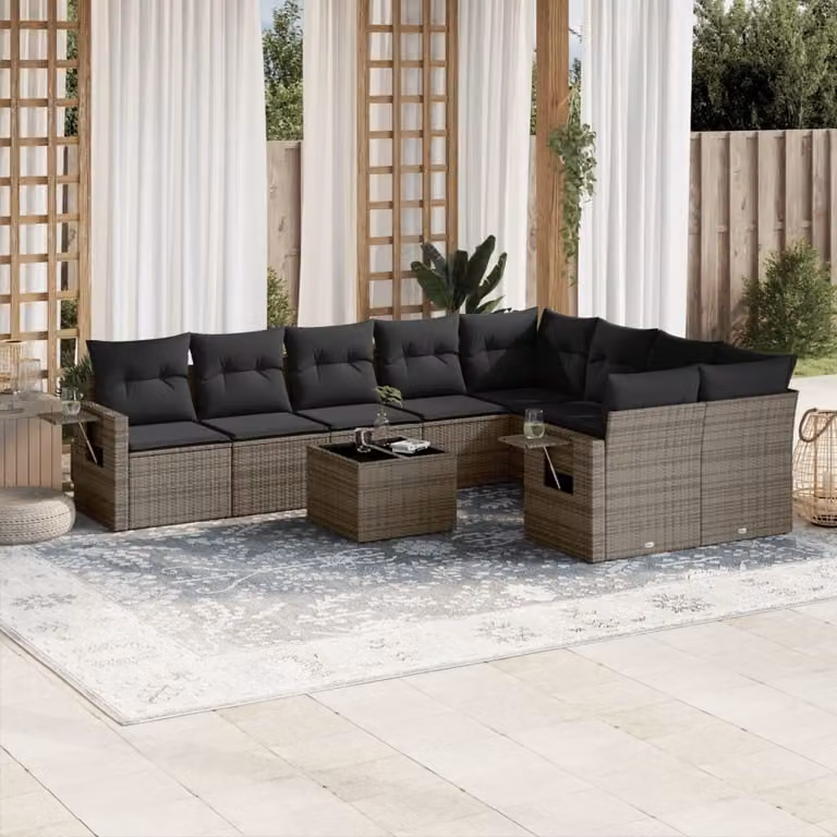 Maison Exclusive - Set Divano da Giardino 10 pz con Cuscini Grigio in Polyrattan