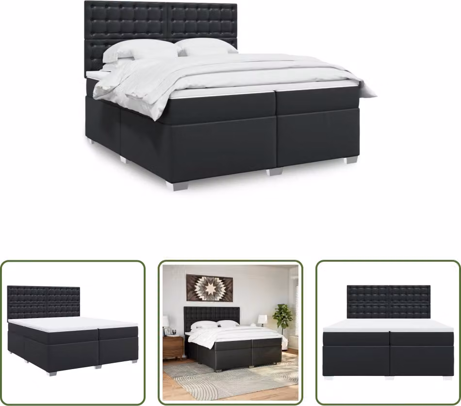 The Living Store Letto a molle con materasso nero 200x200 cm in Pelle finta
