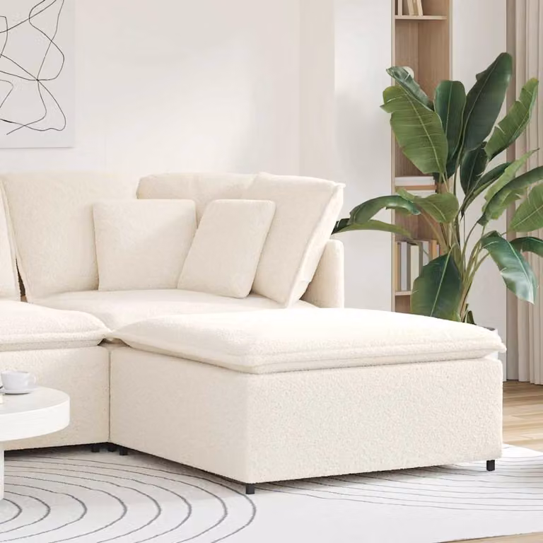 vidaXL Modulo Poggiapiedi per Divano in Tessuto Bouclé Beige L: 100 cm, P: 100 cm, H: 48 cm