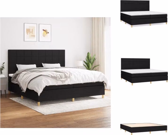 vidaXL Letto a molle con materasso nero 200x200 cm in tessuto - Letti e strutture letto