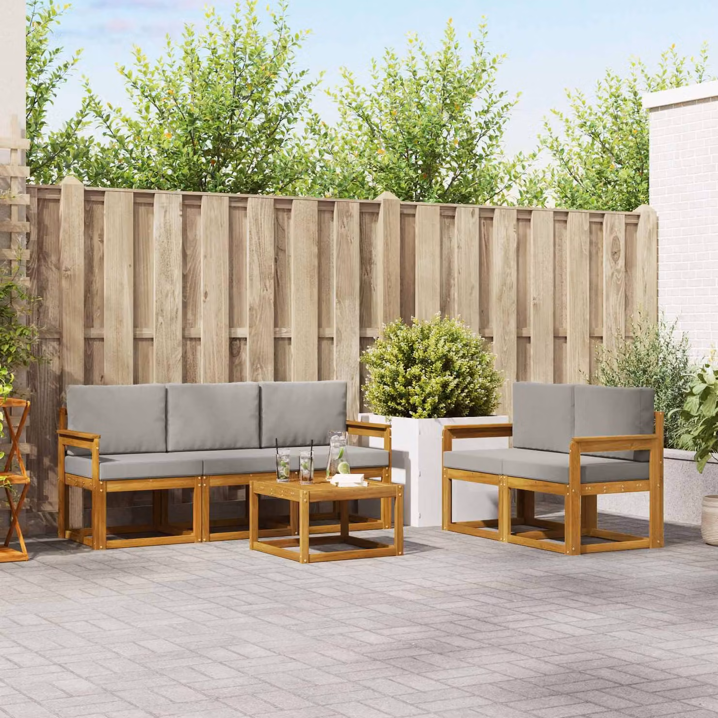 Set di divani da esterno vidaXL 6 pz in legno di acacia Grigio e Marrone