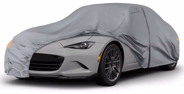 Copertura impermeabile per auto, compatibile con Mazda Miata/MX-5 dal 1998 al 2025, colore grigio, adatta a tutte le condizioni atmosferiche e per uso esterno, con cerniera per l'accesso alla portiera