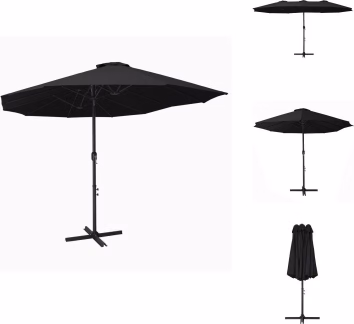 vidaXL Ombrellone con palo in alluminio 460x270 cm nero - Ombrelloni e tende da sole