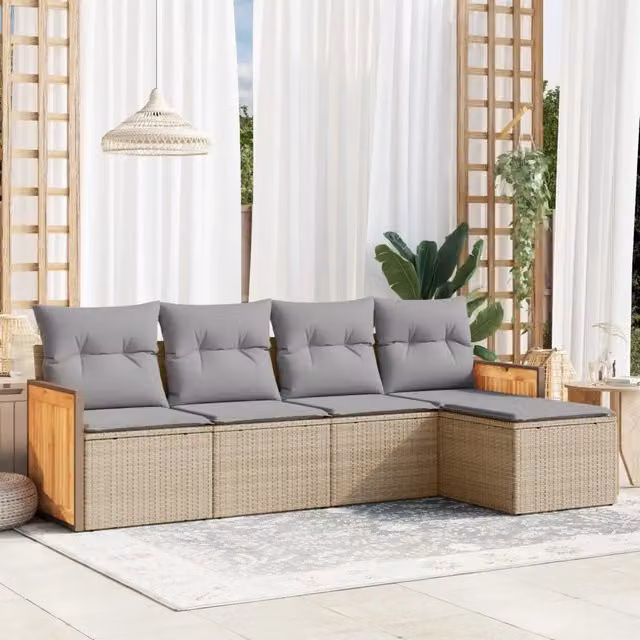 Set Divano da Giardino 5 pz con Cuscini Beige in Polyrattan 3260001