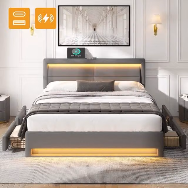 letto imbottito pu grigio 140 x 200 cm