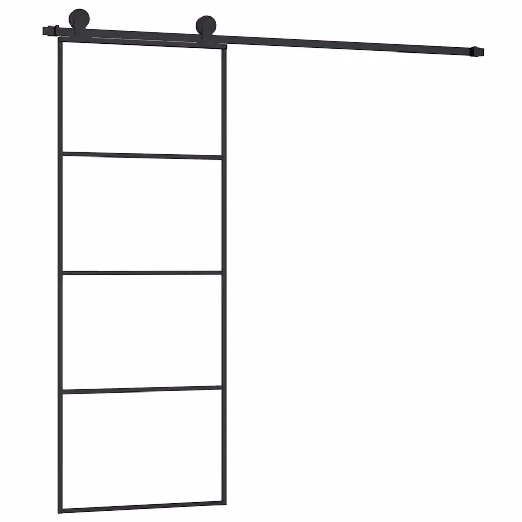 Porta Scorrevole vidaXL in Vetro e Alluminio Nero L: 76 cm, H: 205 cm – 2